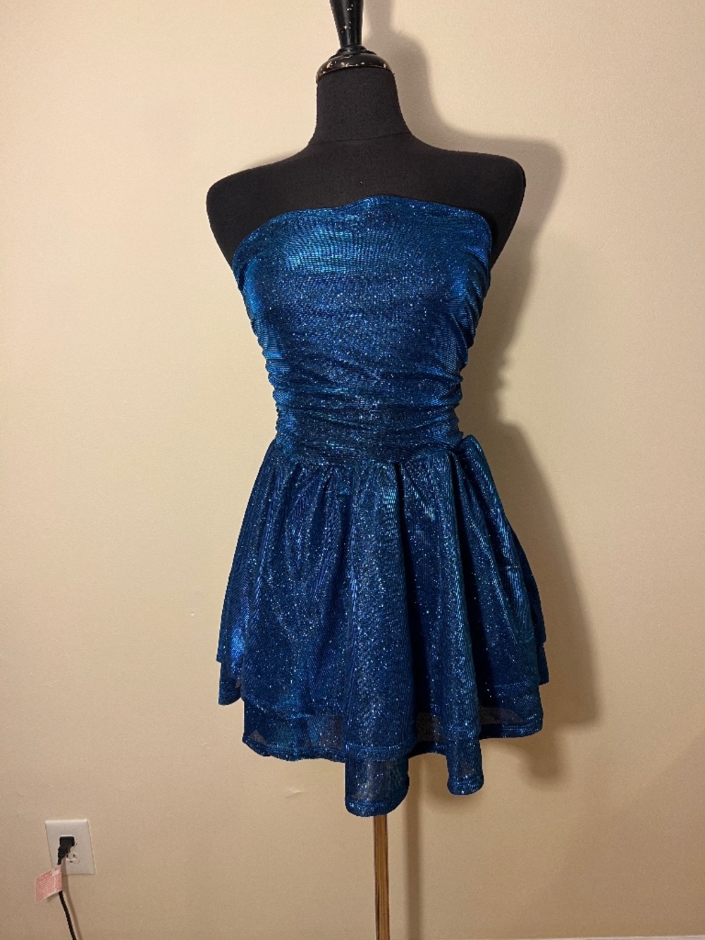 Shein Blue Shimmer Strapless Mini Dress